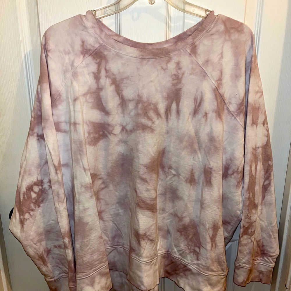Athleta Pink and White Tie Dye Style Plus Sized Sweatshirt